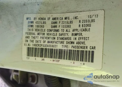 2014 Honda Accord Sport z USA, uszkodzony, nr VIN 1HGCR2F50EA059831